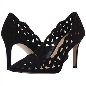 Via Spiga Black Suede ‘Clio’ Laser-Cut Pump